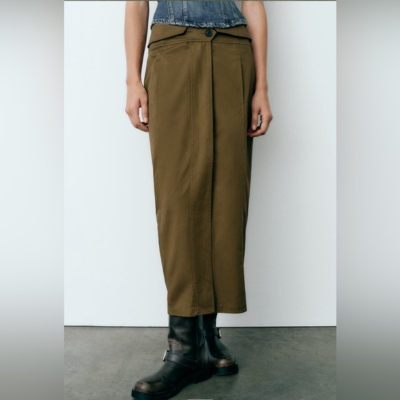 NWT ZARA FOLDOVER WAIST MIDI SKIRT - Picture 2 of 8